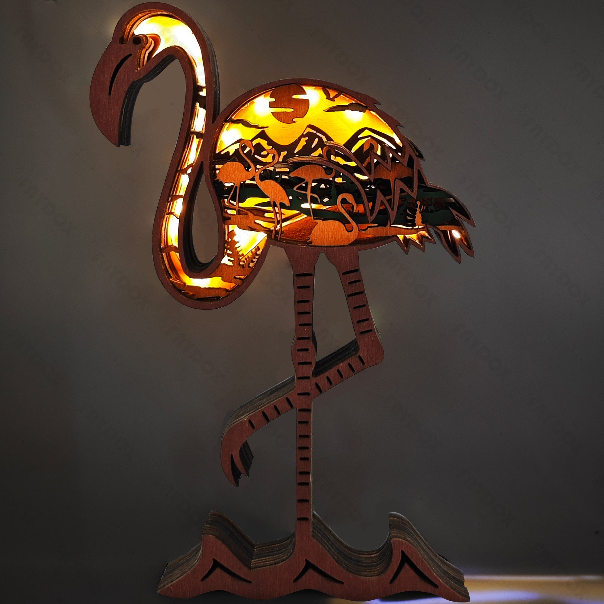 Flamingo 3D Wood Carving Light