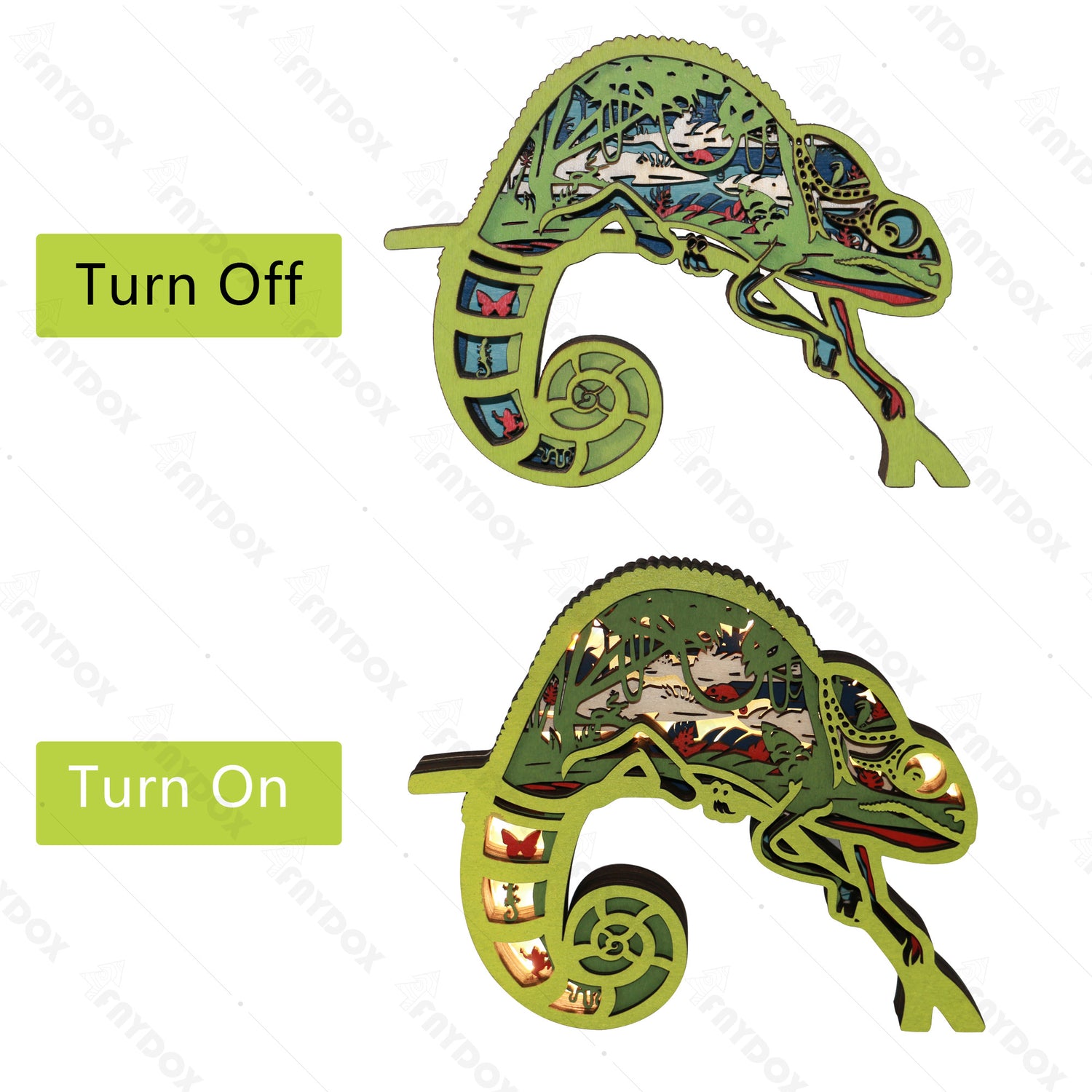 Wooden Chameleon Carving Handcraft Gift With Led