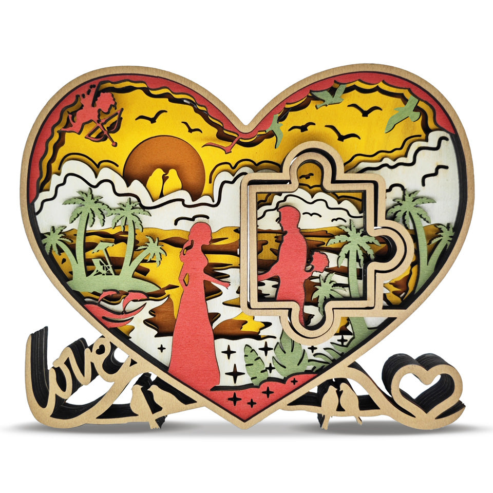 Love Puzzle 3D Wood Carving Light