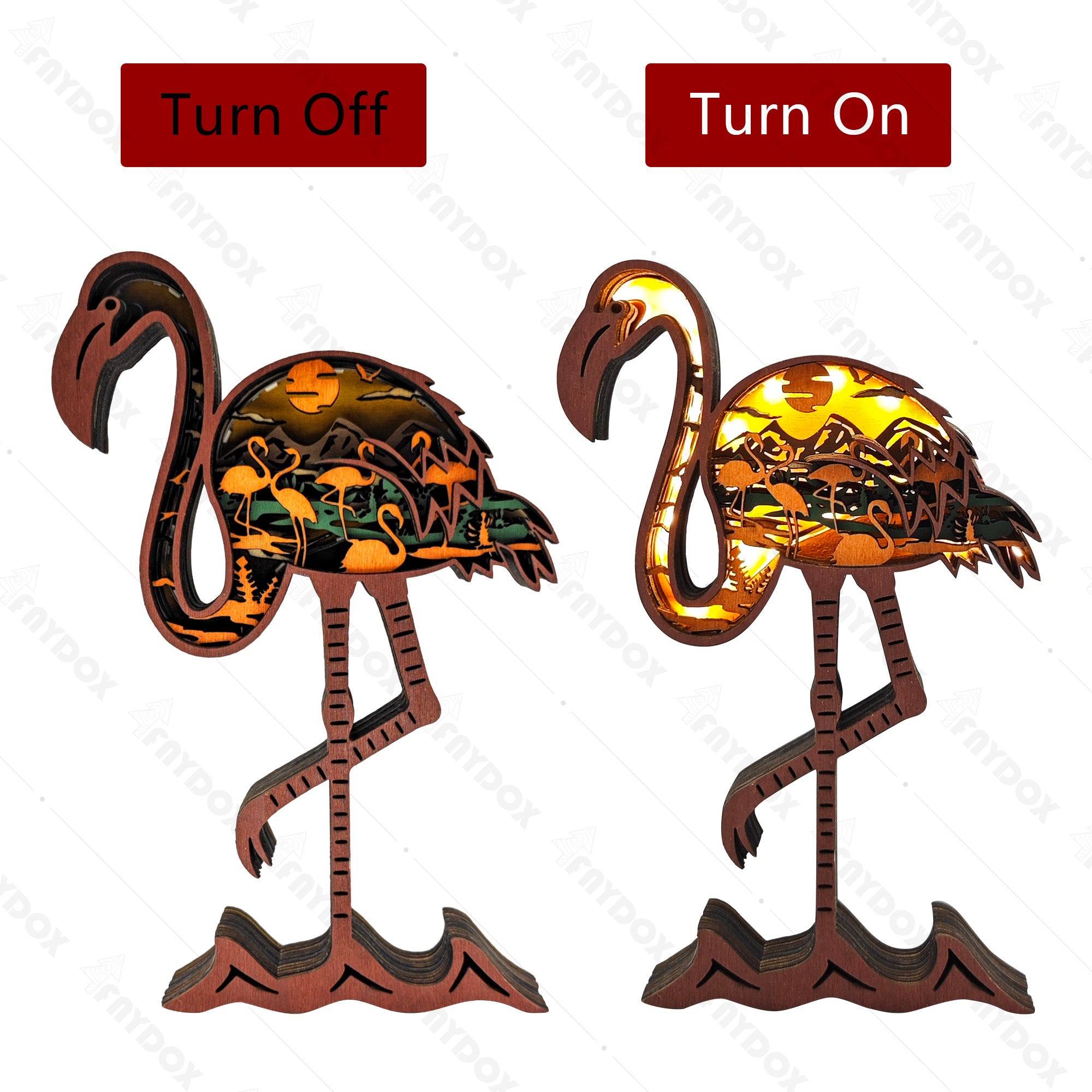 Flamingo 3D Wood Carving Light