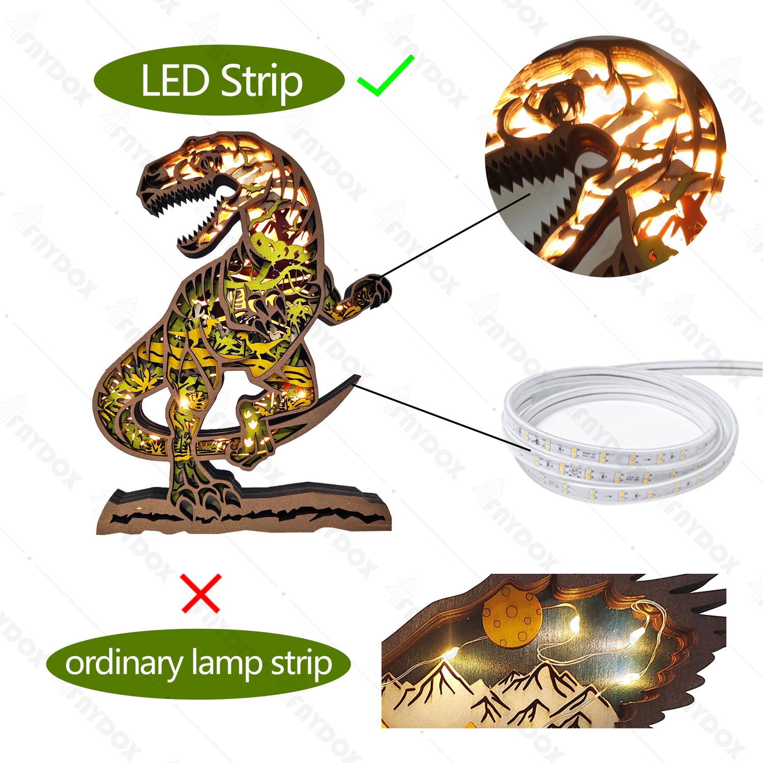 Velociraptor 3D Wood Carving Light