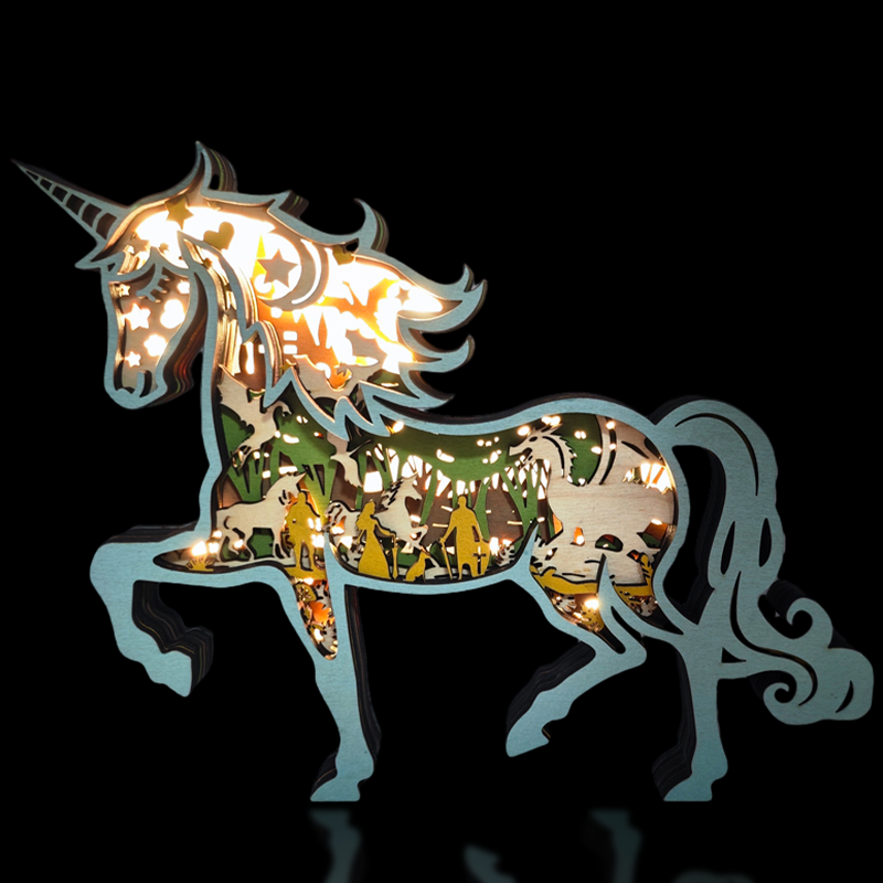 Unicorn 3D Wood Carving Light【New】