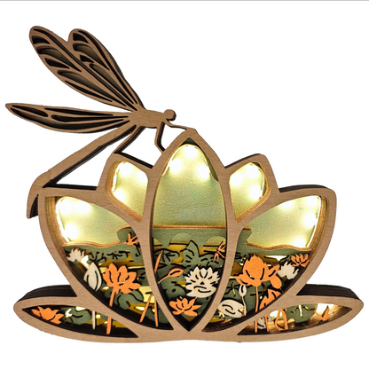 Lotus Dragonfly 3D Wood Carving Light