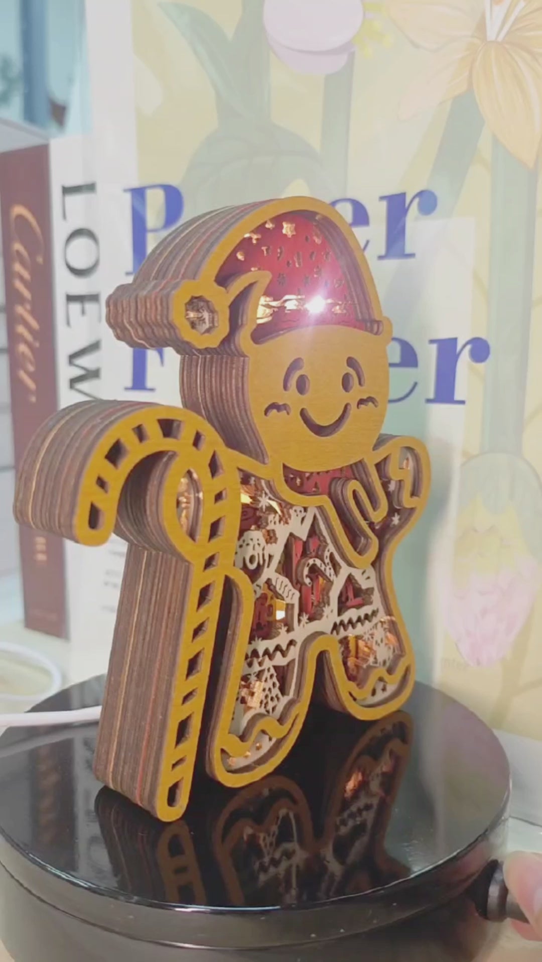 Gingerbread Man 3D Wood Carving Light