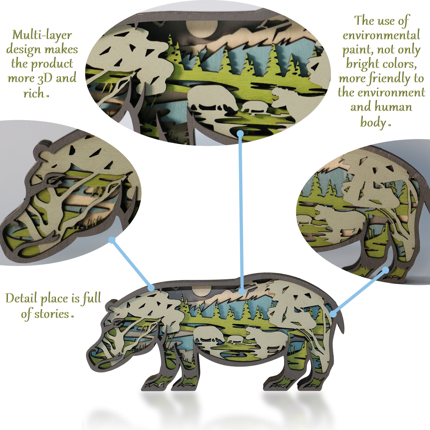 Wooden Hippos Carving Handcraft Gift