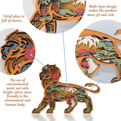 Wooden Lion Carving Handcraft Gift