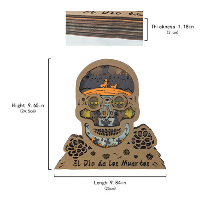 Wooden Day of the Dead Carving Handcraft Gift With Light