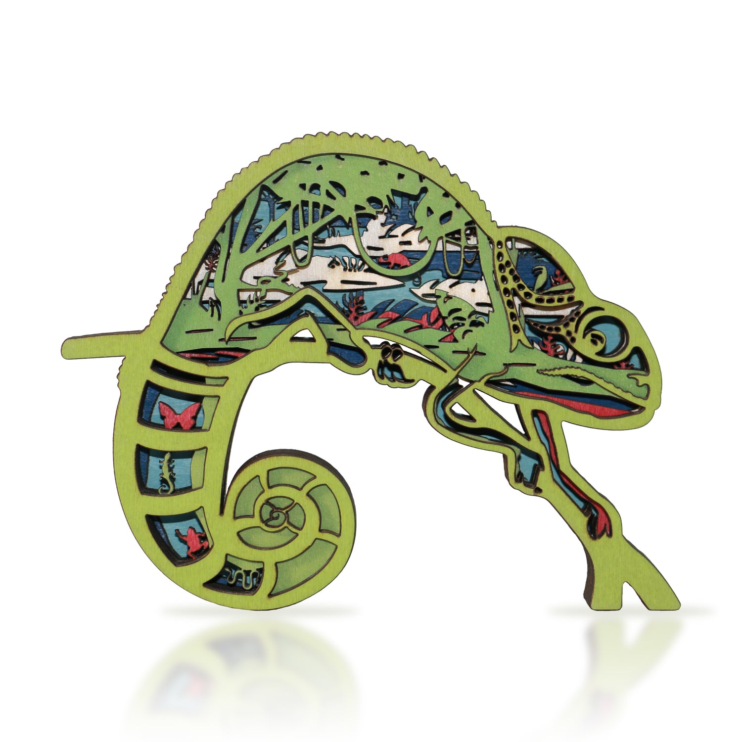 Wooden Chameleon Carving Handcraft Gift With Led