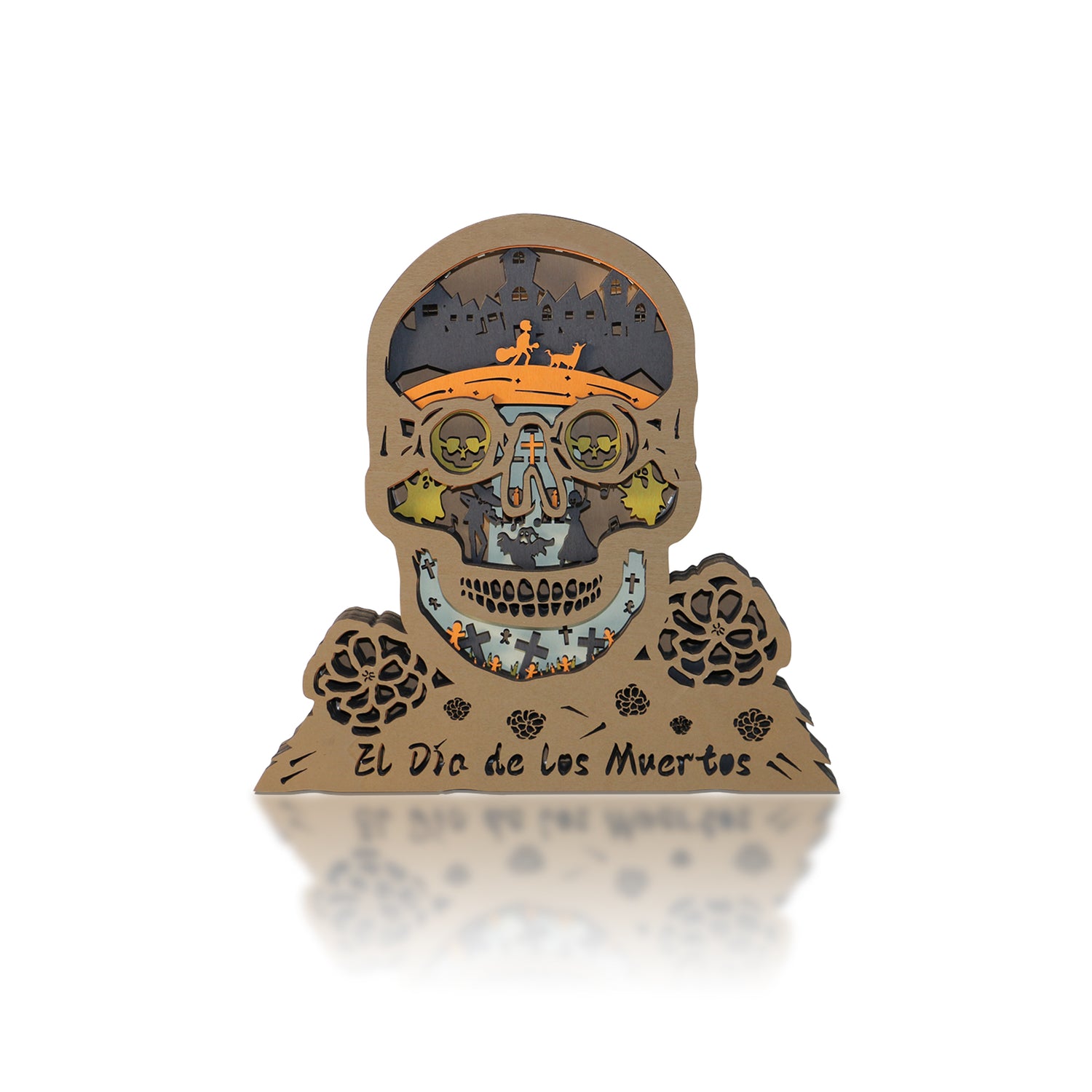 Wooden Day of the Dead Carving Handcraft Gift With Light